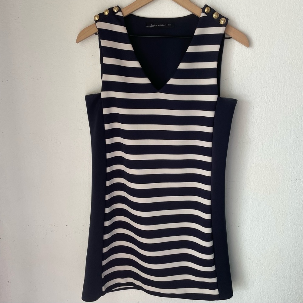 Zara Navy & White Striped Nautical Sam Sleeveless Dress Size M